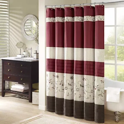 Madison Park Belle Embroidered Shower Curtain In Red