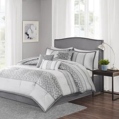 Madison Park Bennett 7 Piece Jacquard Comforter Set In Gray