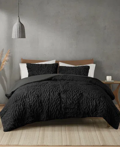Madison Park Blair Ruched 3-pc. Faux Fur Comforter Set, Full/queen In Black
