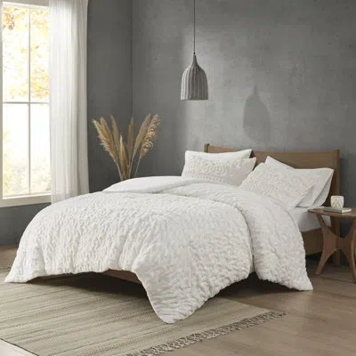 Madison Park Blair Ruched Faux Fur Comforter Set In Ivory,white