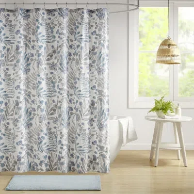 Madison Park Bonnie Raynna Printed Seersucker Shower Curtain In Blue