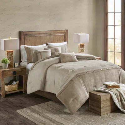 Madison Park Boone 7 Piece Faux Suede Comforter Set In Tan