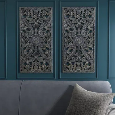 Madison Park Botanical Distressed Carved Wood 2-pc. Wall Art Set In Brown