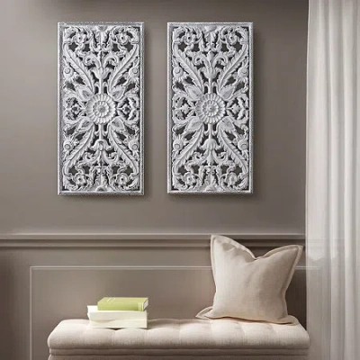 Madison Park Botanical Distressed Carved Wood 2-pc. Wall Art Set In Gray
