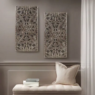 Madison Park Botanical Distressed Carved Wood 2-pc. Wall Art Set In Gray