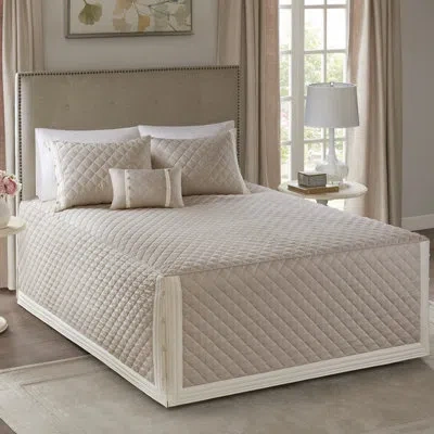 Madison Park Breanna Cotton Modern & Contemporary 4 Piece Quilt Set In Khaki