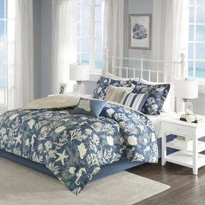 Madison Park Cape Cod 7 Piece Coastal Cotton Sateen Comforter Set In Blue,taupe