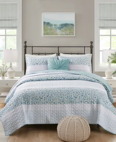 Madison Park Caralie Seersucker 4 Piece Quilt Set, Full/queen In Aqua