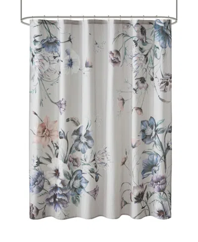 Madison Park Cassandra Printed Cotton Shower Curtain, 72" X 72" In Blue