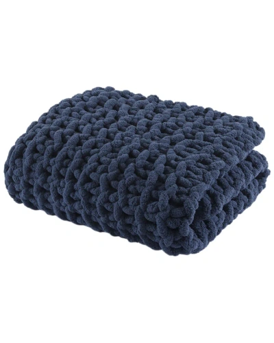 Madison Park Chenille Chunky Knit Throw In Blue