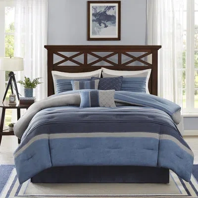 Madison Park Collins 7 Piece Microsuede Comforter Set In Navy