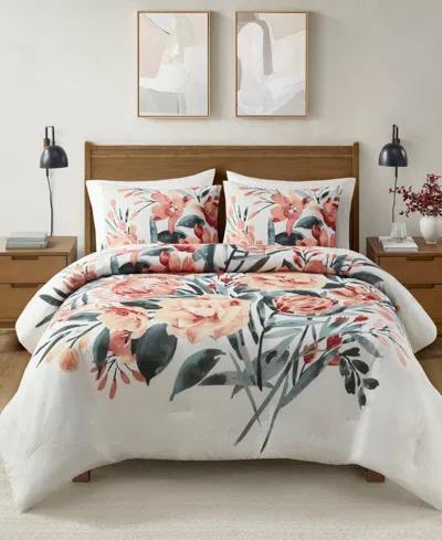 Madison Park Dahlia 3-pc. Comforter Set, Full/queen In Peach,off-white