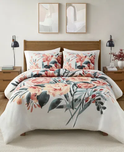 Madison Park Dahlia 3-pc. Duvet Cover Set, Full/queen In Peach,off-white
