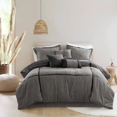 Madison Park Dallas 7 Piece Micro Corduroy Comforter Set In Gray