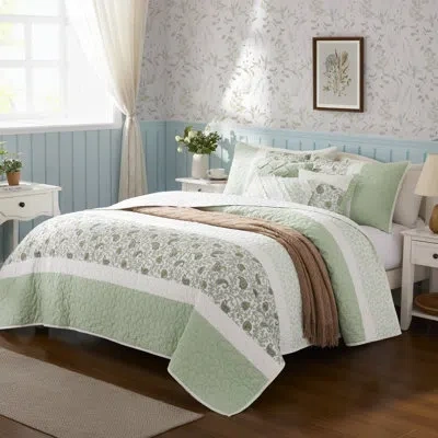 Madison Park Dawn 6 Piece Cotton Percale Quilt Set With Throw Pillows In Sage Green