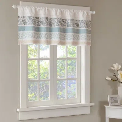Madison Park Dawn Printed And Pieced 50" Single Window Valance In Blue