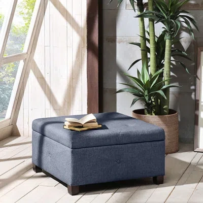 Madison Park Della Button Tufted Square Storage Ottoman In Blue