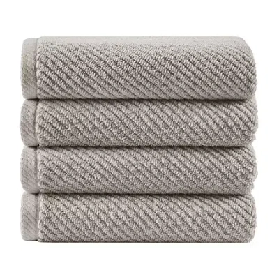 Madison Park Diagonal Ribbed 500gsm Cotton Zero Twist 4-pc. Quick Dry Hand Towel Set In Gray