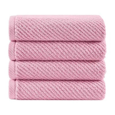 Madison Park Diagonal Ribbed 500gsm Cotton Zero Twist 4-pc. Quick Dry Hand Towel Set In Pink
