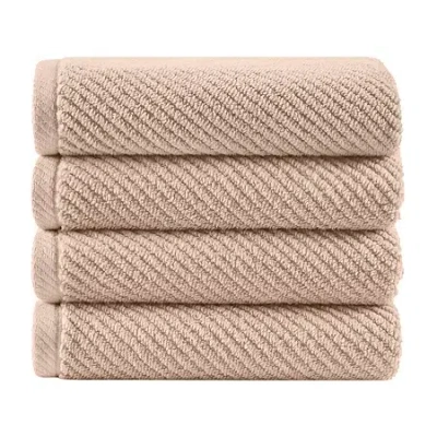 Madison Park Diagonal Ribbed 500gsm Cotton Zero Twist 4-pc. Quick Dry Hand Towel Set In Pink