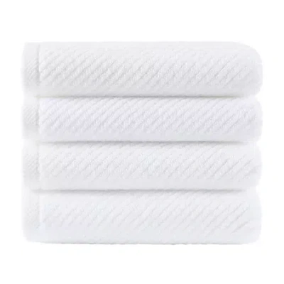 Madison Park Diagonal Ribbed 500gsm Cotton Zero Twist 4-pc. Quick Dry Hand Towel Set In White