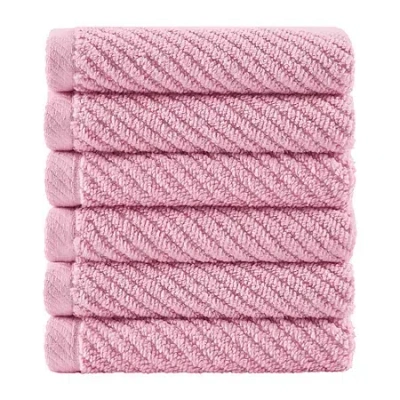 Madison Park Diagonal Ribbed 500gsm Cotton Zero Twist 6-pc. Quick Dry Bath Towel Set In Pink