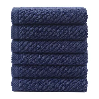 Madison Park Diagonal Ribbed 500gsm Cotton Zero Twist 6-pc. Quick Dry Washcloth Set In Blue