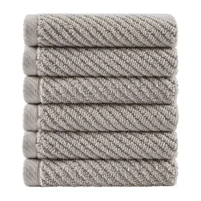 Madison Park Diagonal Ribbed 500gsm Cotton Zero Twist 6-pc. Quick Dry Washcloth Set In Gray