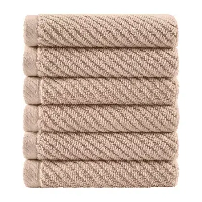 Madison Park Diagonal Ribbed 500gsm Cotton Zero Twist 6-pc. Quick Dry Washcloth Set In Pink