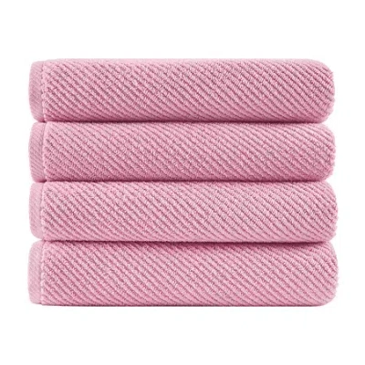 Madison Park Diagonal Ribbed 500gsm Cotton Zero Twist Quick Dry Bath Towel Set In Pink