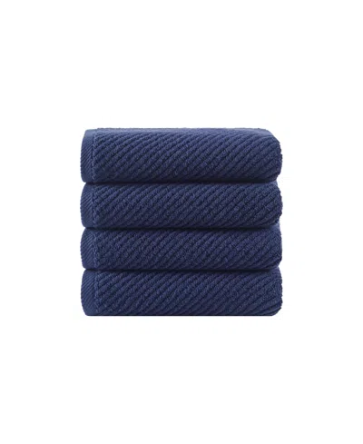 Madison Park Diagonal Ribbed Cotton 4-pc. Hand Towel Set In Blue