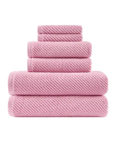 Madison Park Diagonal Ribbed Cotton 6-pc. Towel Set In Pink