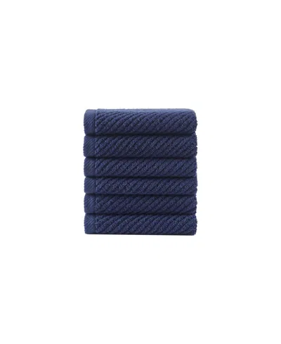 Madison Park Diagonal Ribbed Cotton 6-pc. Washcloths Set In Blue