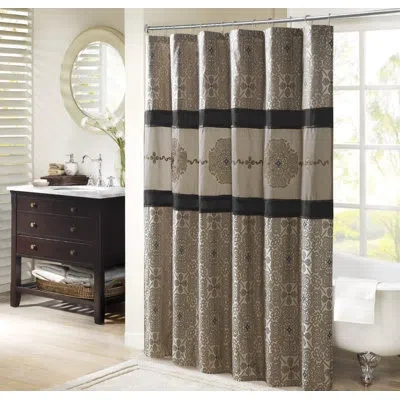 Madison Park Donovan Embroidered Single Shower Curtain In Black