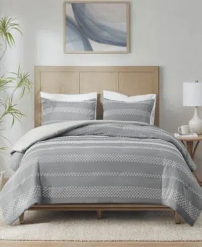 Madison Park Drew 3 Pc. Clipped Jacquard Duvet Cover Set In Gray