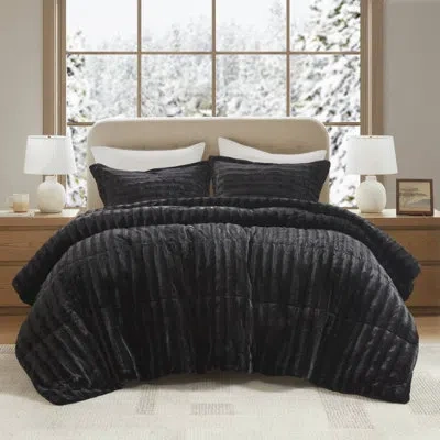 Madison Park Duke Faux Fur 3 Piece Comforter Set In Black