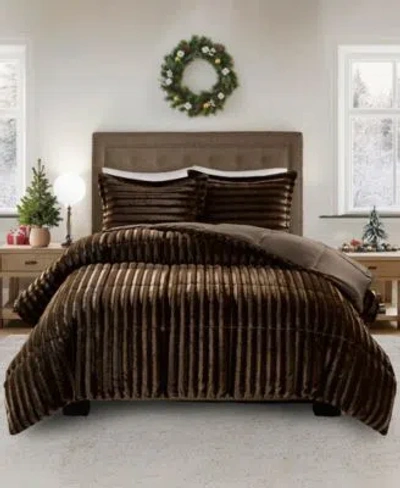 Madison Park Duke Reversible Faux Fur Comforter Sets In Brown