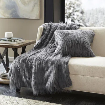 Madison Park Edina Luxury Faux Fur Square Throw Pillow In Gray
