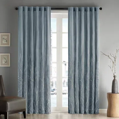 Madison Park Eliza Embroidery Faux Silk Back Tab Light-filtering Single Curtain Panel In Blue