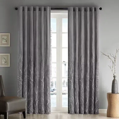 Madison Park Eliza Embroidery Faux Silk Back Tab Light-filtering Single Curtain Panel In Gray