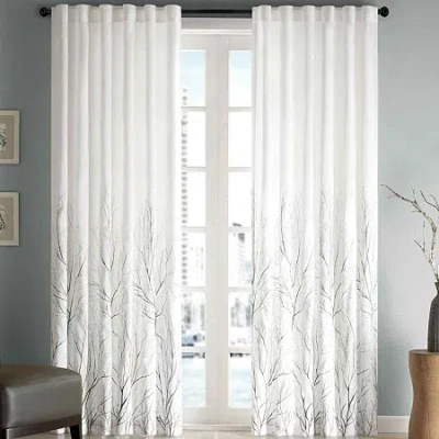 Madison Park Eliza Embroidery Faux Silk Back Tab Light-filtering Single Curtain Panel In White