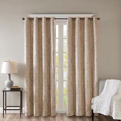 Madison Park Elysia Knitted Jacquard Damask Grommet Top Energy Saving 100% Blackout Single Curtain Panel In Brown