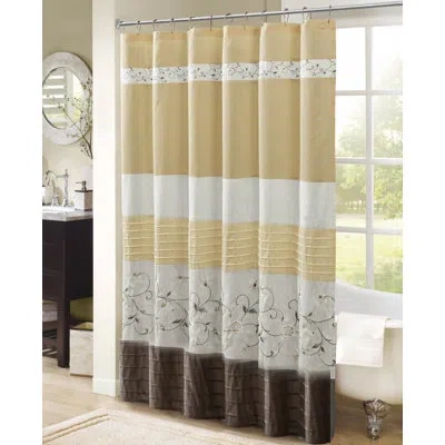 Madison Park Embroidered Floral Shower Curtain In Yellow,gray