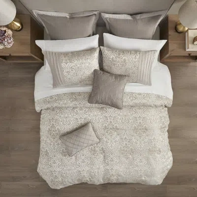 Madison Park Emilia 12 Piece Jacquard Comforter Set With Bed Sheets In Khaki