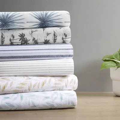 Madison Park Essentials 200 Thread Count Printed Cotton 200 Thread Count Printed 100% Cotton Sheet Set In Blue Stripe