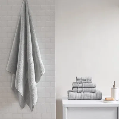 Madison Park Essentials Adrien 100% Cotton Quick Dry Anti-microbial Super Soft Bathroom Towel Set In Silver