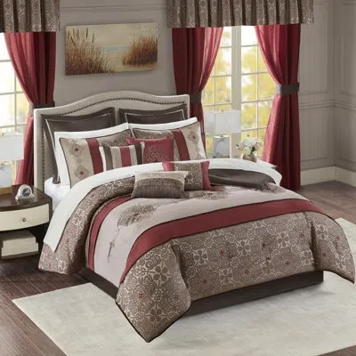 Madison Park Essentials Delaney Jacquard Traditional 24 Piece Room In A Bag In Red,natural