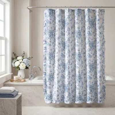Madison Park Essentials Essentials Adele Floral Ruffle Shower Curtain In Blue