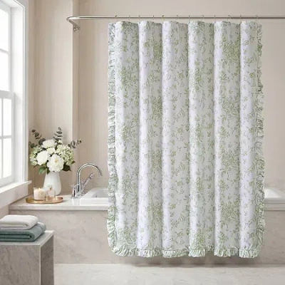 Madison Park Essentials Essentials Adele Floral Ruffle Shower Curtain In Green