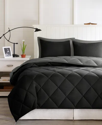 Madison Park Essentials Essentials Larkspur Reversible 3-pc. Comforter Set, King In Black,grey